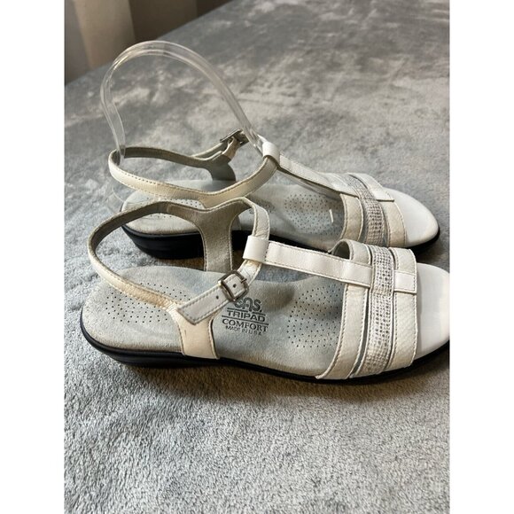 SAS Capri Comfort Women's White Leather Strappy Slingback Sandals Size 8 - Picture 2 of 10